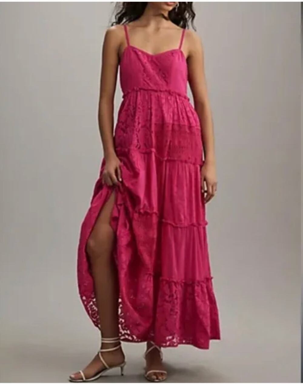 BHANUNI by Jyoti | Pink Cotton Patchwork Mixed Media Maxi Sundress | Small
